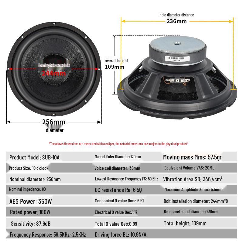 10-Inch High Power Active Subwoofer Speaker with Large Rubber Edge for Deep Bass