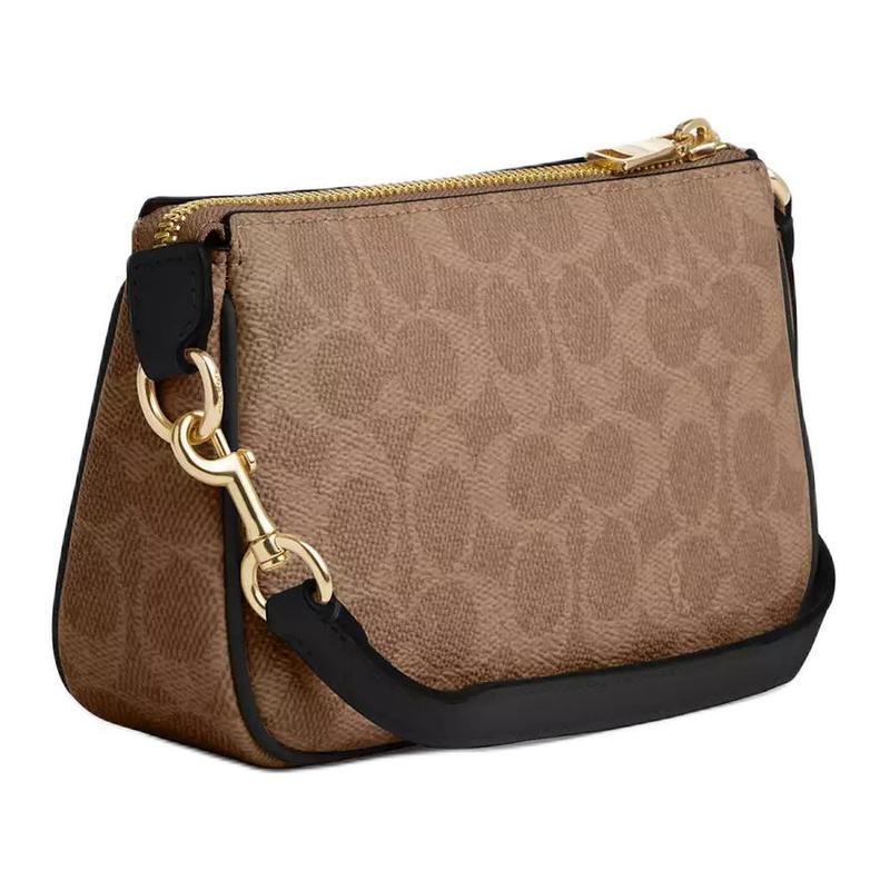 Coach Nolita 19 Brand Logo Zipper Closure Coated Canvas Shoulder Bag Small Size Women's Brown and Black