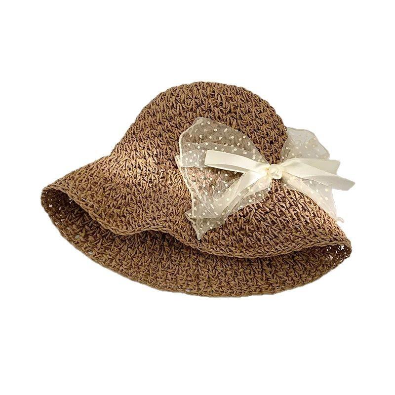 Butterfly Knot Lace Sun Hat For Women Summer Beach Sun Protection Foldable Wide Brim Fashion Accessory