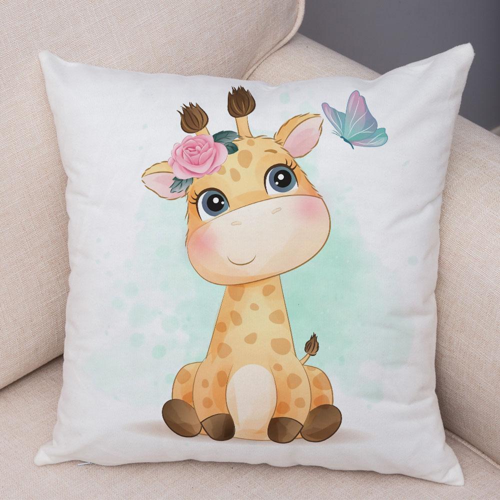 45x45cm Søt Giraffe Løve Ku Putetrekk Dekorativ tegneserie Dyretrykk Putetrekk Barnerom Sofa Hjem Putetrekk