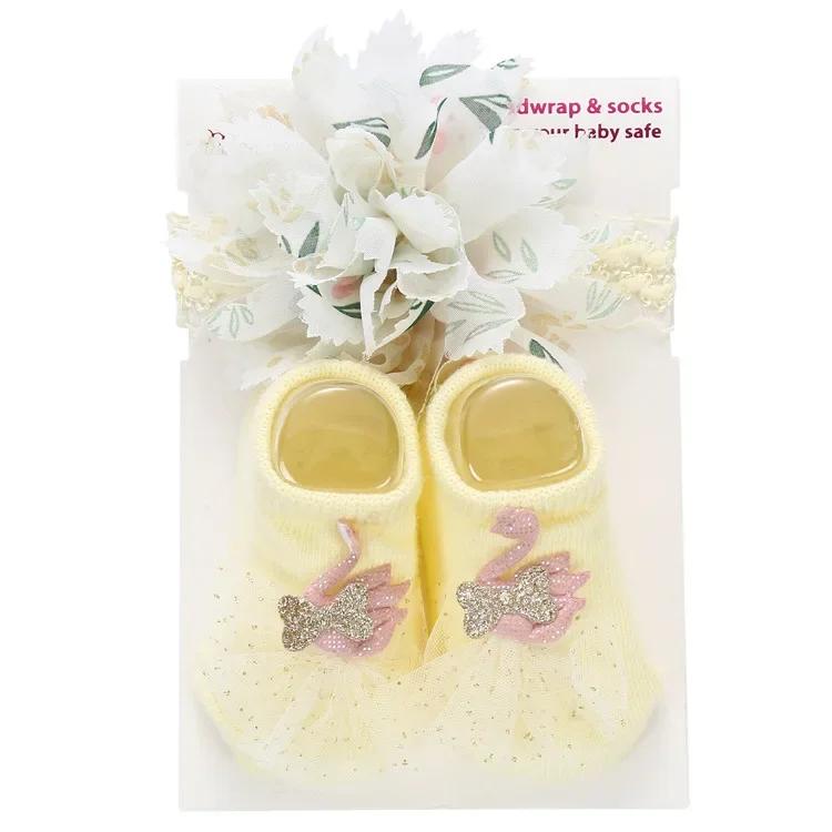 2Pcs/set Newborn Baby Sock Headband Cute Bowknot Short Sock Headband for Infant Baby Girl Spring Summer Baby Stuff for 0-1 Year