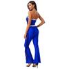 Womens 70s Disco Halter Sequined Top Tassel Fringe Flared Pants Romper Shiny Metallic Jumpsuit