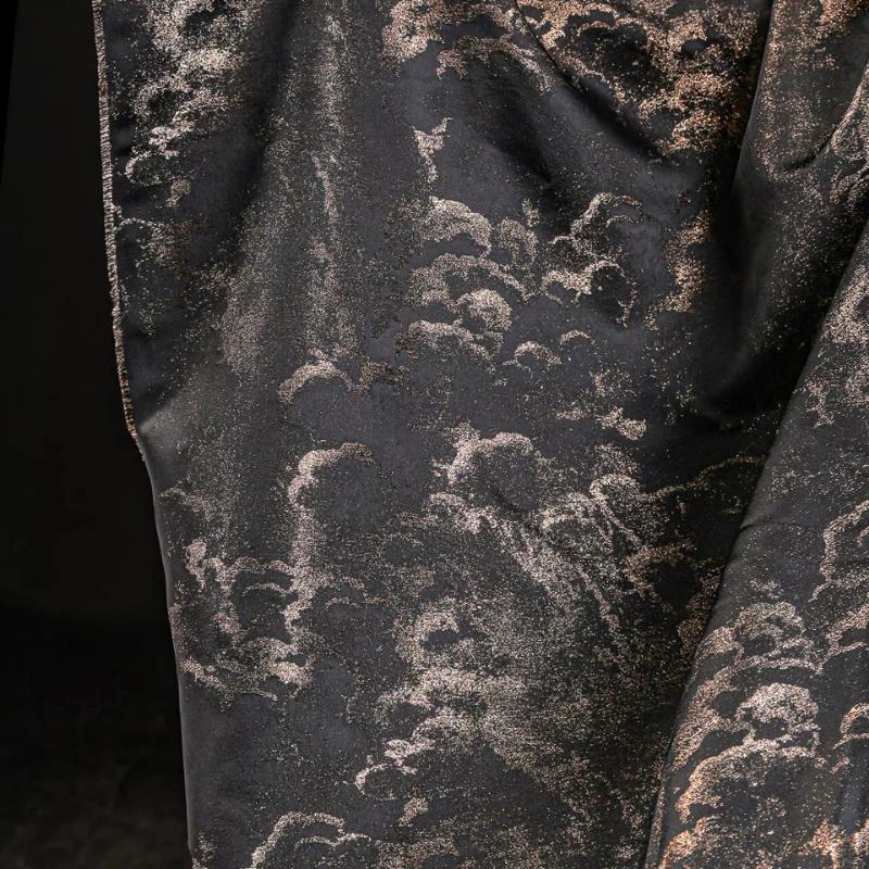 Jacquard Chinese Style Xiangyun Black Gold Moire Cloth Retro Gilt Chinese Horse Skirt Coat Clothing Designer Fabric
