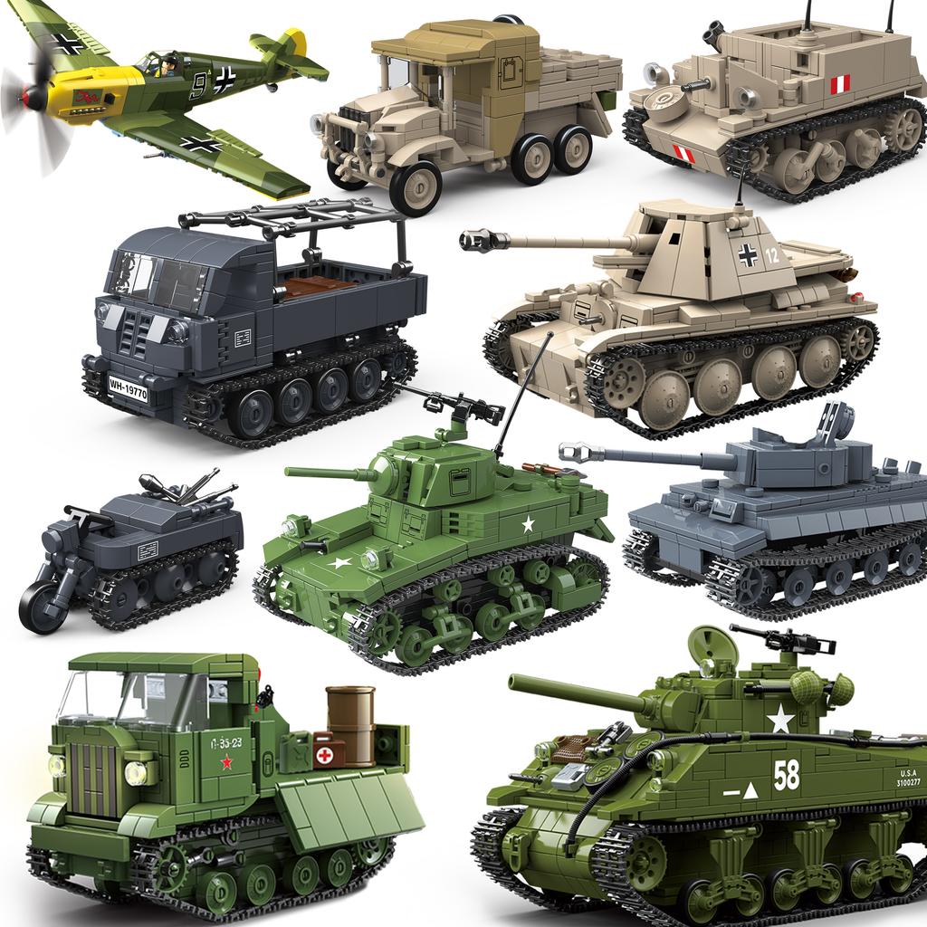 Carri Armati Militari Tiger PanzerVI Sherman T34 Esercito USA Quan Guan Soldato di Guerra WW2 Modello Mattoncino Mattone bambino Giocattoli per Bambini