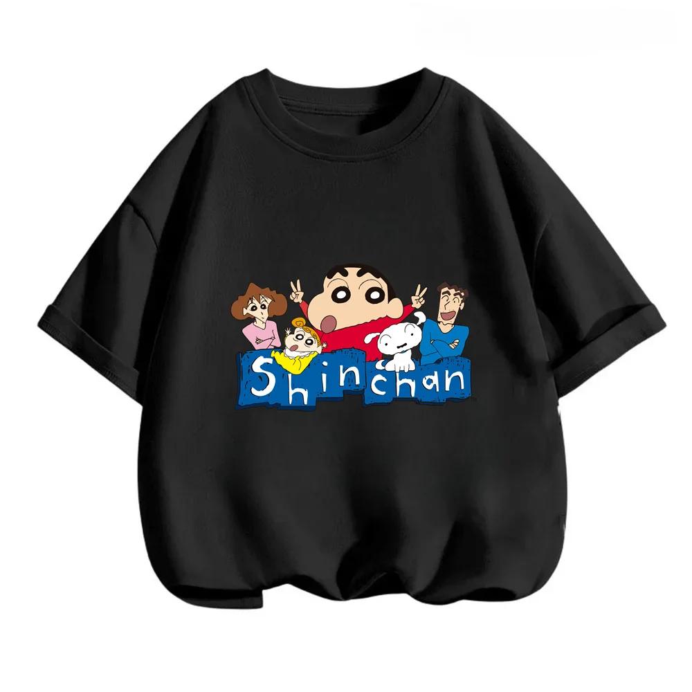 2026 Summer Comic Form Crayon Shinchan Image 100 Cotton Printed Oversize Casual Tshirt Adult Children Parentchild Top y2k