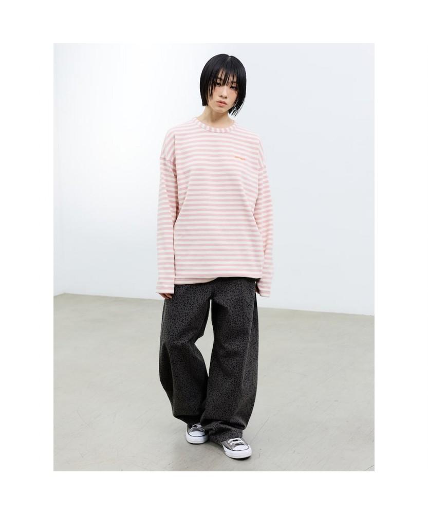 Saendeusaundeu (Unisex) Awning Stripe Long Sleeve T-Shirt Pink