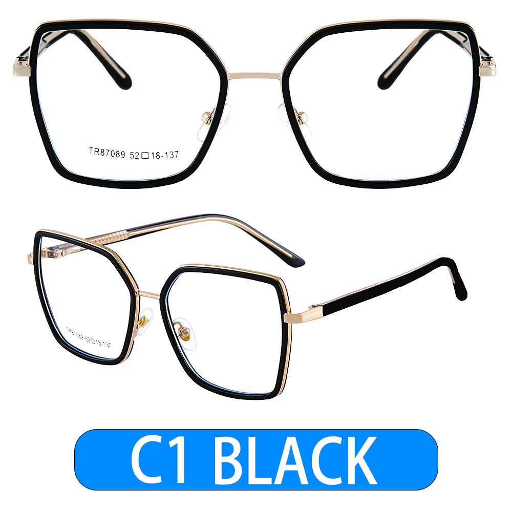 87089 Tr90 Anti-Blue Glasses Square Frame Glasses Frame Metal Spring Foot Full Frame Glasses Flat Glasses