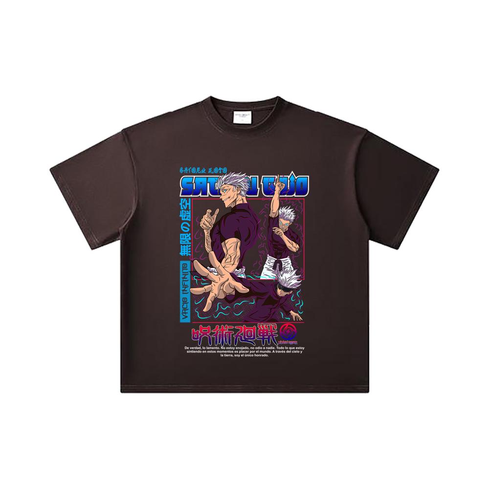 260 GSM Double Yarn 32 Count 100% Cotton Jujutsu Kaisen V25 Gojo Print Unisex Heavy Cotton T Shirt