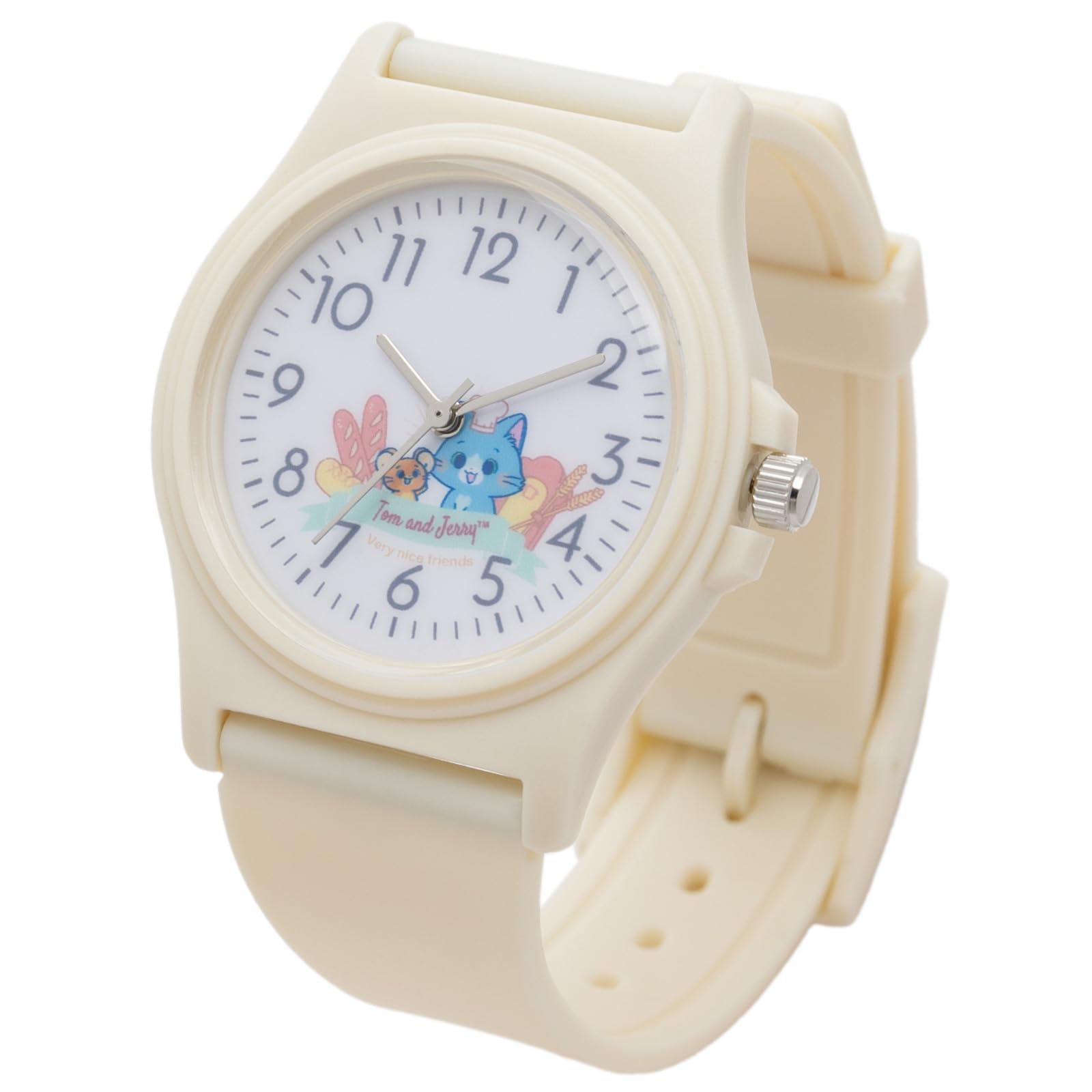 

[Fieldwork] Women s Watch Tom and Jerry Analog Polyurethane Belt Illustration Rubber Watch Ivory TAJ006-1