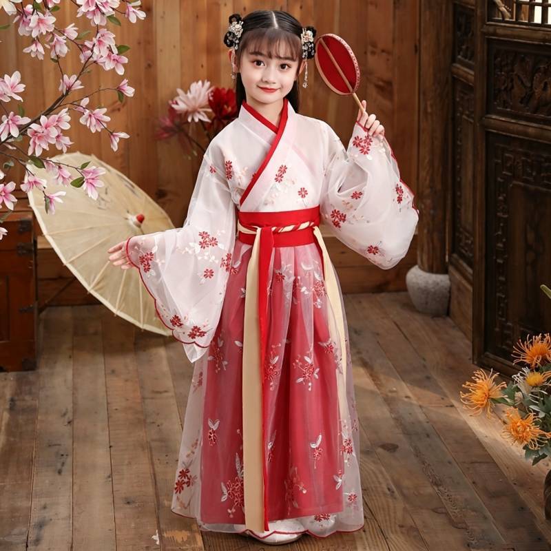 Chinesisches Hanfu-Kostüm für Mädchen aus Kaninchenwolle für Bühnenauftritte von Kleinkindern