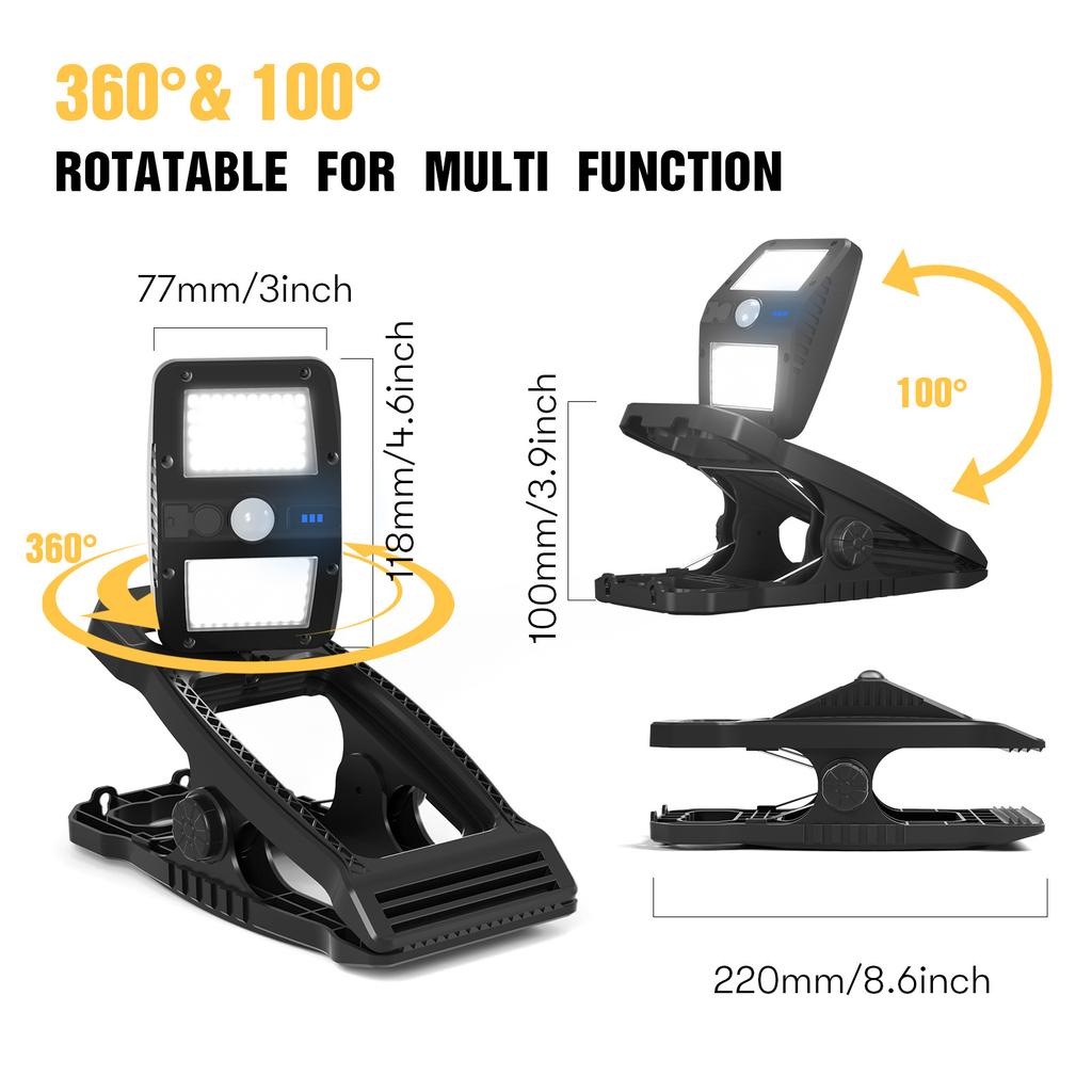 Camping Clamp Lights Solar Motion Sensor Lights Waterproof Outdoor Lights 360° Adjustable Lights Portable Safety Lights