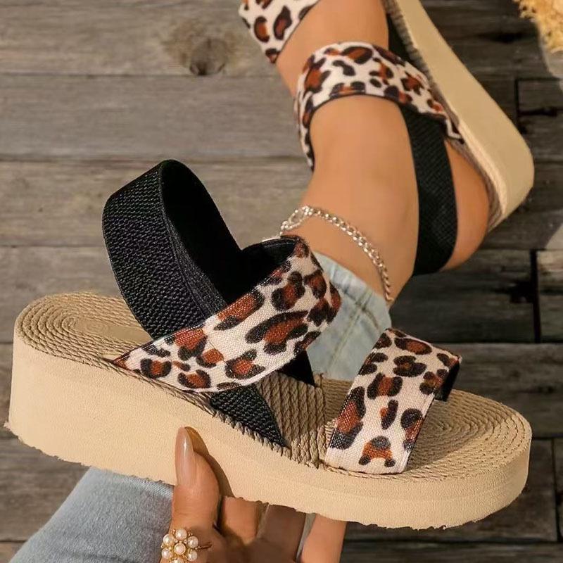 Damen Übergröße Leopardenmuster Keilsandalen - Sommer zum Hineinschlüpfen Outdoor Schuhe