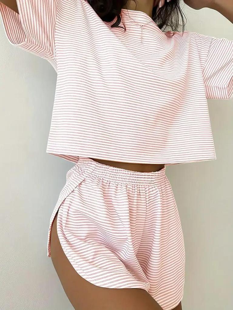 2026 Summer Women's Casual Two-Piece Set: Solid Color, Short-Sleeve Top & Elastic Waist Shorts