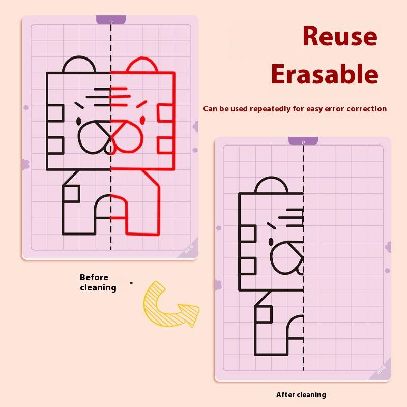 20 Page Children'S Grid Symmetrical Drawing Toy Focuses On Fine Motor Skills Writing And 2-Color Brush Control Training Drawing