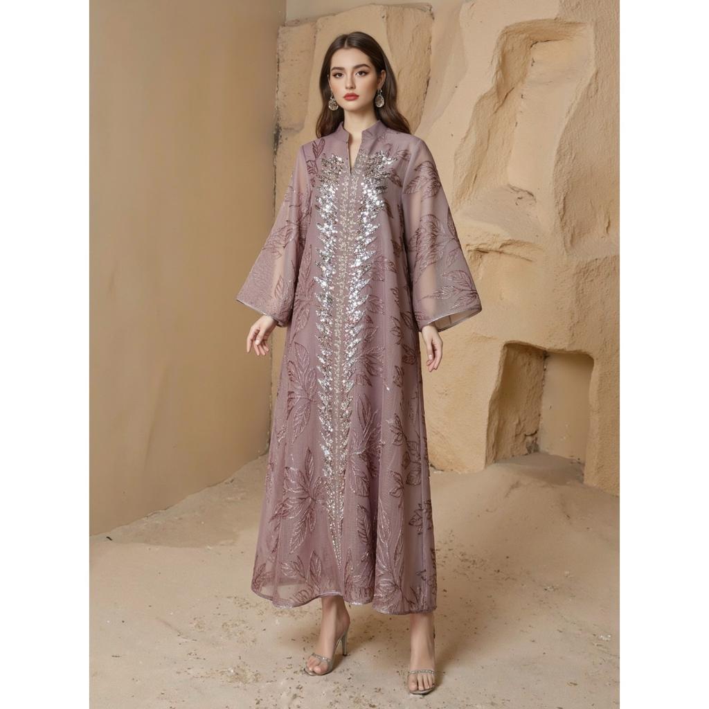New Heavy Sequined Full Body Mesh Embroidered Kaftan Robe, Hot Sale Cross-border Women's Long Dress, Wholesale In Stock