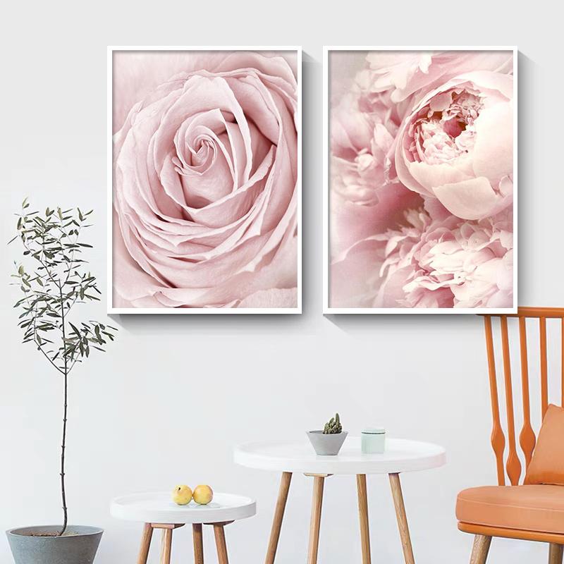 Nordic Wall Art Canvas Painting Posters Pink Flowers Rose Peony Minimalism Quotes Print Wall Pictures For Living Room Home Decor