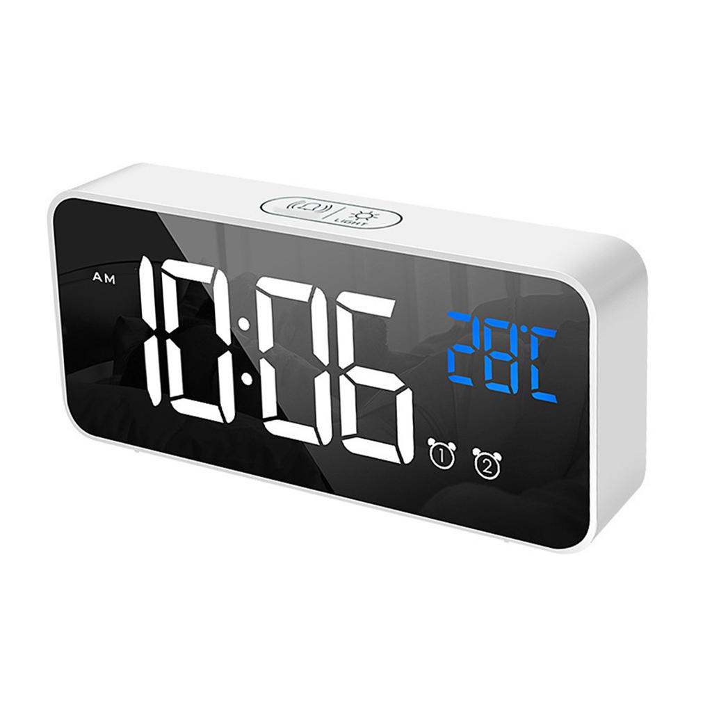 Budzik LED Elektryczny Wielofunkcyjny Wykwintny Powierzchnia Lusterkowa Cichy Zegar Nocny na Stolik do Domu