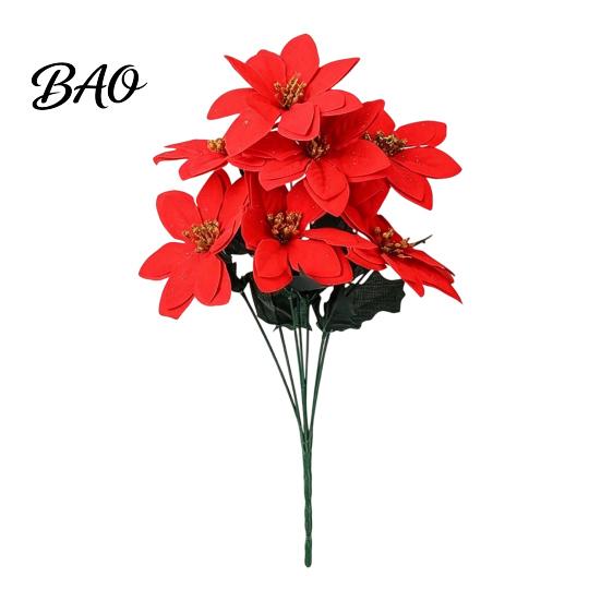 Vibrant Red Poinsettia Bunch for Home Artificial Flowers, Christmas Bouquet with Berries, Faux Silk Realistic Decorative Plants Floral Stems