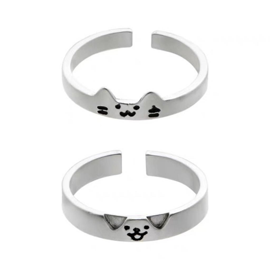 2pcs Adjustable Cute Cats and Dog Cartoon Ring for Women Adjustable Size Friendship Ring Fashion Engagement Jewelry