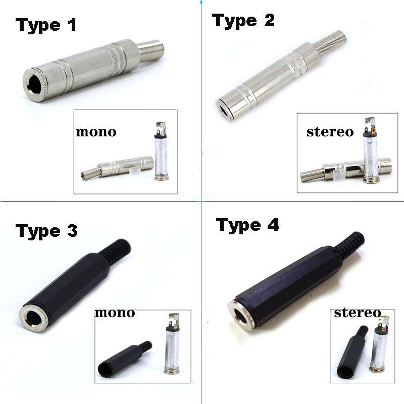 2pcs Audio Metal 6.35mm 6.5 female 1/4 " socket 2 3 pole mono stereo jack connector plug solder Welded adapter 6.35 6.5mm for KTV