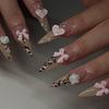 24Pcs Black Fake Nails with Diamond Halloween Long Almond False Nail Butterfly Design Wearable Oval Press On Nails Tips