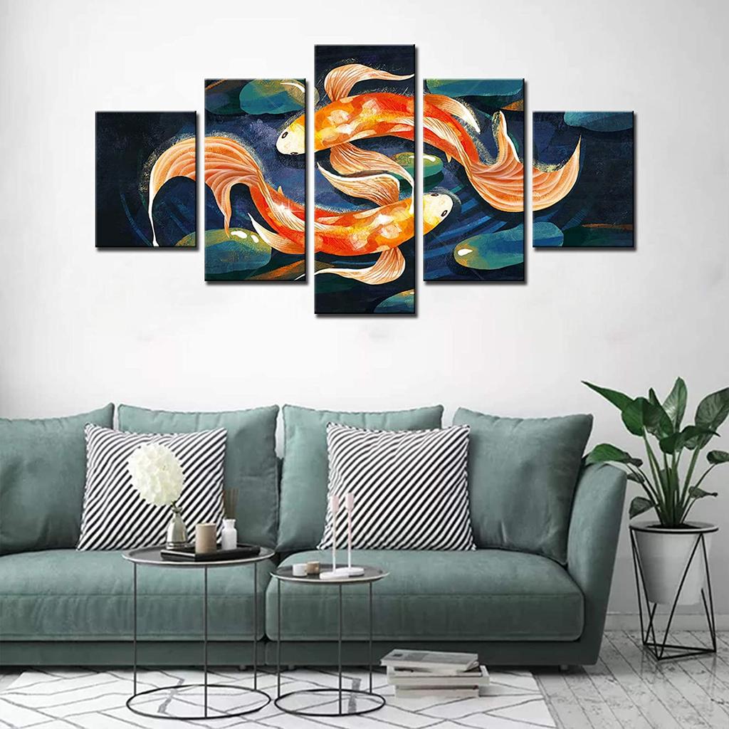 5 Adet Gölet Lotus Çiçekleri Resimleri Çin Tarzı Japon Balığı Resimleri Posteri HD Baskı Ev ​​Dekor 5 Panel Soyut Sanat Modern