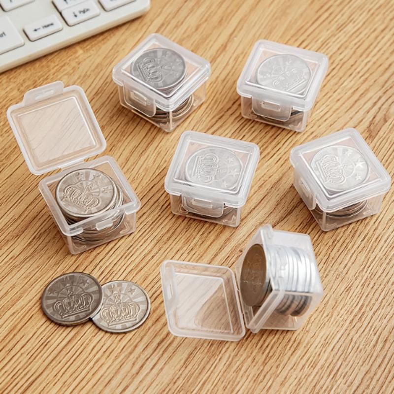 Clear Rectangular Coin Cases Capsules Container Holder Storage Box Plastic For Storing Coins Bins