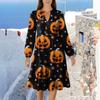 Women's V-Neck Flowing Layered Bohemian Long Sleeve Halloween Print Dress