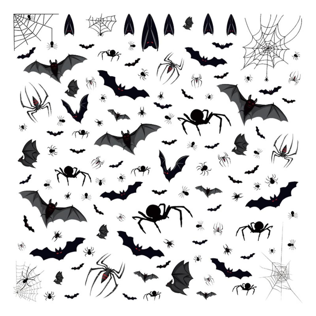 Halloween Static Clings Window Decorations Spiders Bats Webs PVC Stickers for Living Room Bedroom Seasonal Party Home Decor