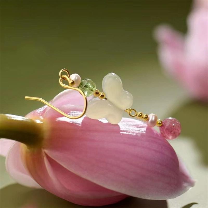 Chinese Style Handmade Butterfly Dangle Earrings For Women Girls Golden Color Long Metal Ear Hook Earrings