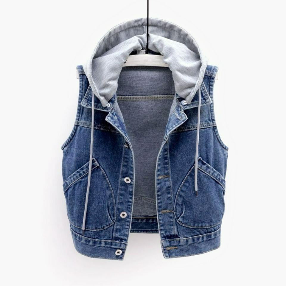 Women's Denim Vest Vest Casual Short Sleeveless Hooded Jacket