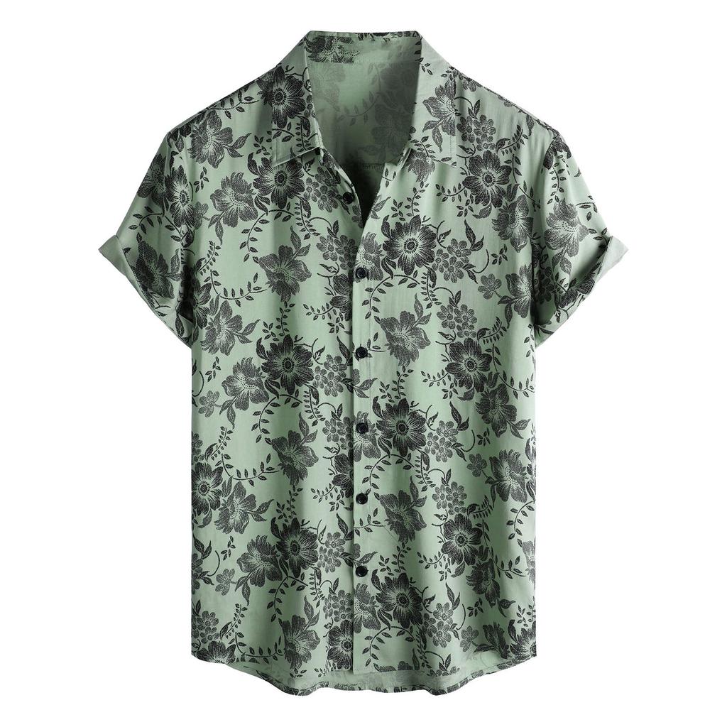 Men's Short Sleeved Shirt, Daily Fashion Printed Button Top, Chest Pocket Cardigan