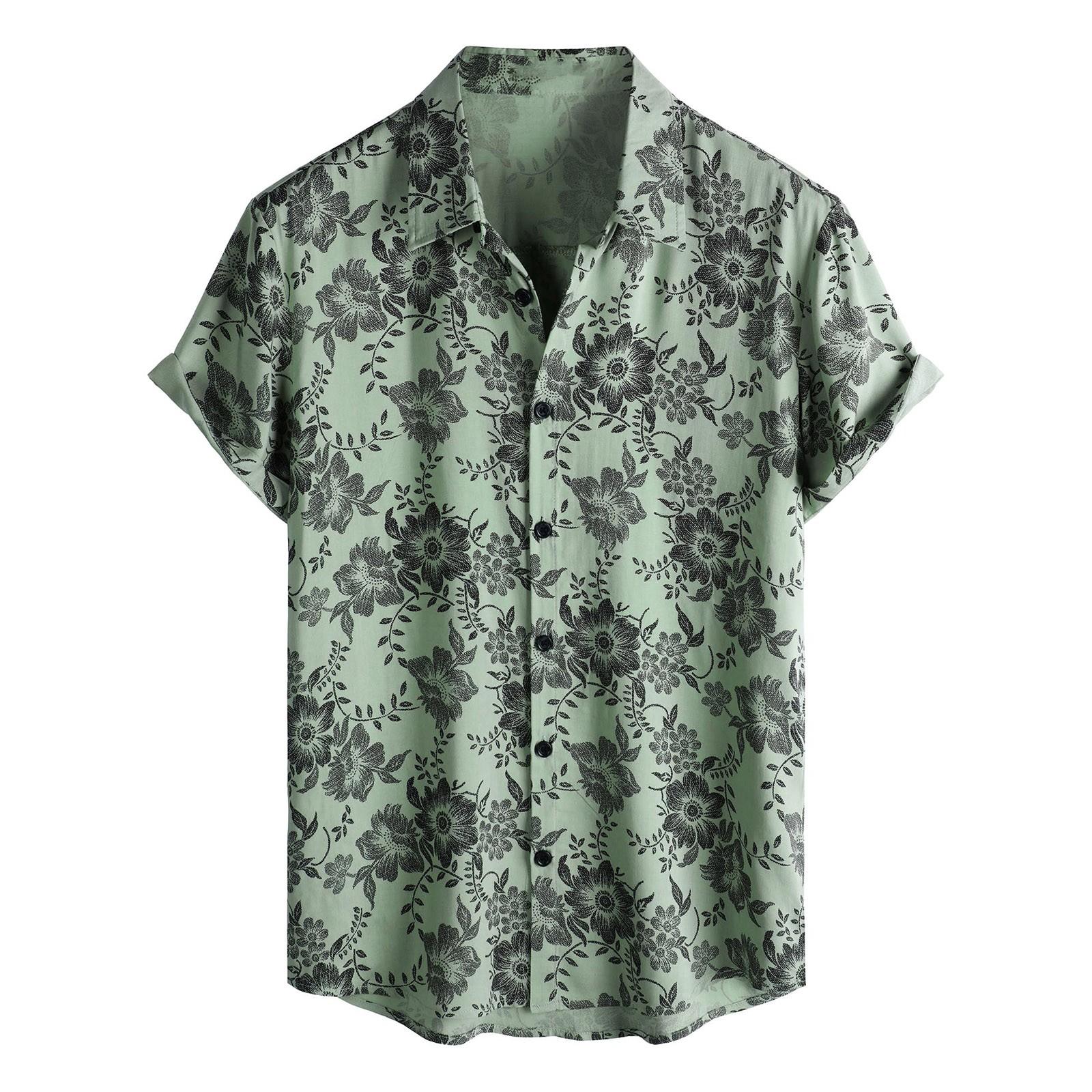 

Мужская рубашка с коротким рукавом, повседневная модная принтованная рубашка на пуговицах, кардиган с нагрудным карманом XXL