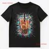 Colorful Paint Splash Bubble Tea Art T Shirt Vintage Homme Unisex Fashion Streetwear Slightly