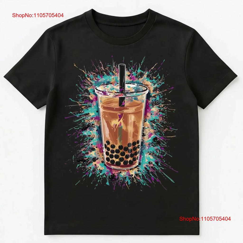 Colorful Paint Splash Bubble Tea Art T Shirt Vintage Homme Unisex Fashion Streetwear Slightly