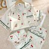 Da Vinci Password Spring and Autumn New Lapel Cherry Pajamas Women's Cardigan Loungewear Three-piece Loungewear Thin