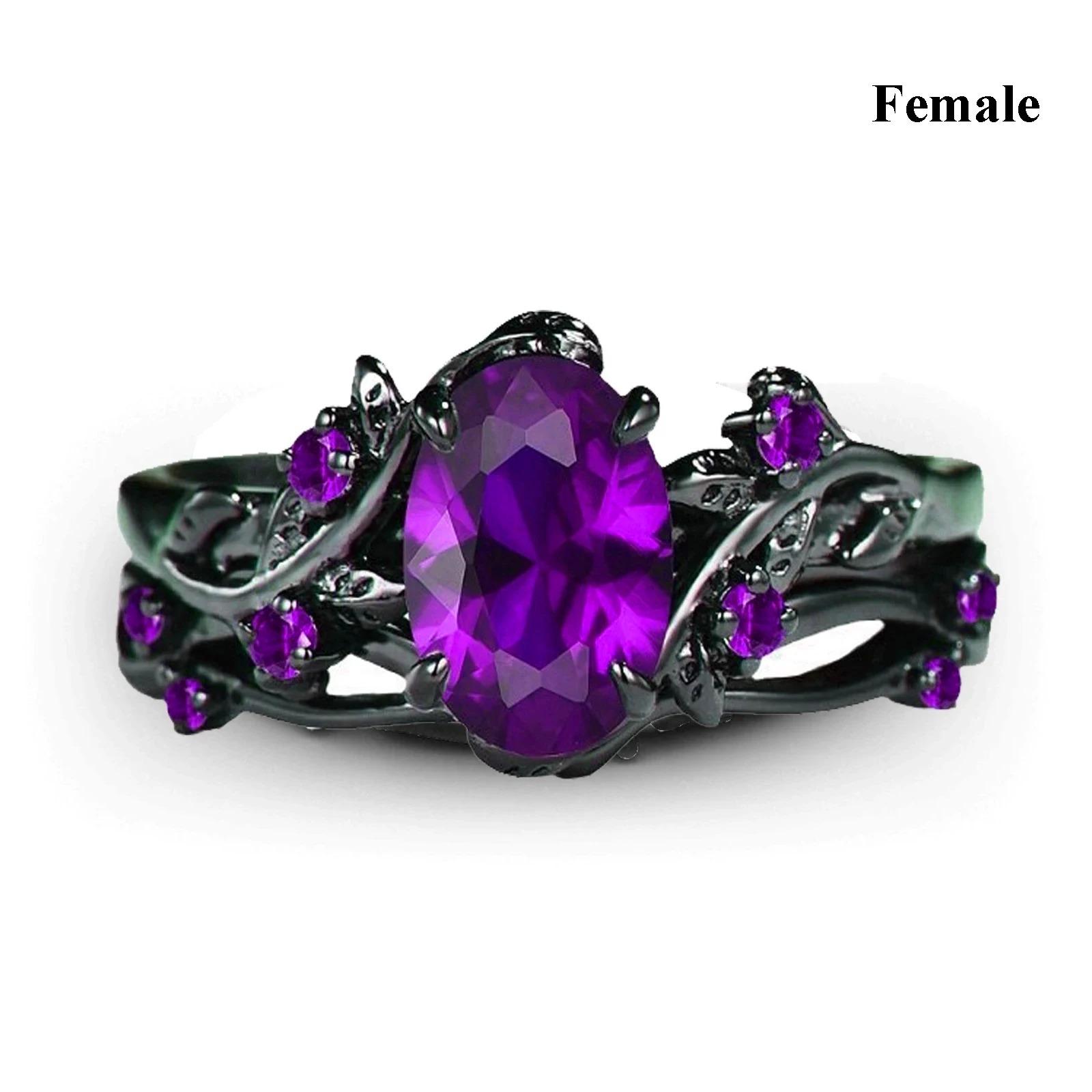 Charme-Paarringe Romantische Damen lila Strasssteine CZ-Ringe Set Trendige Herren Edelstahl Keltische Drachenringe Hochzeits Schmuck 10