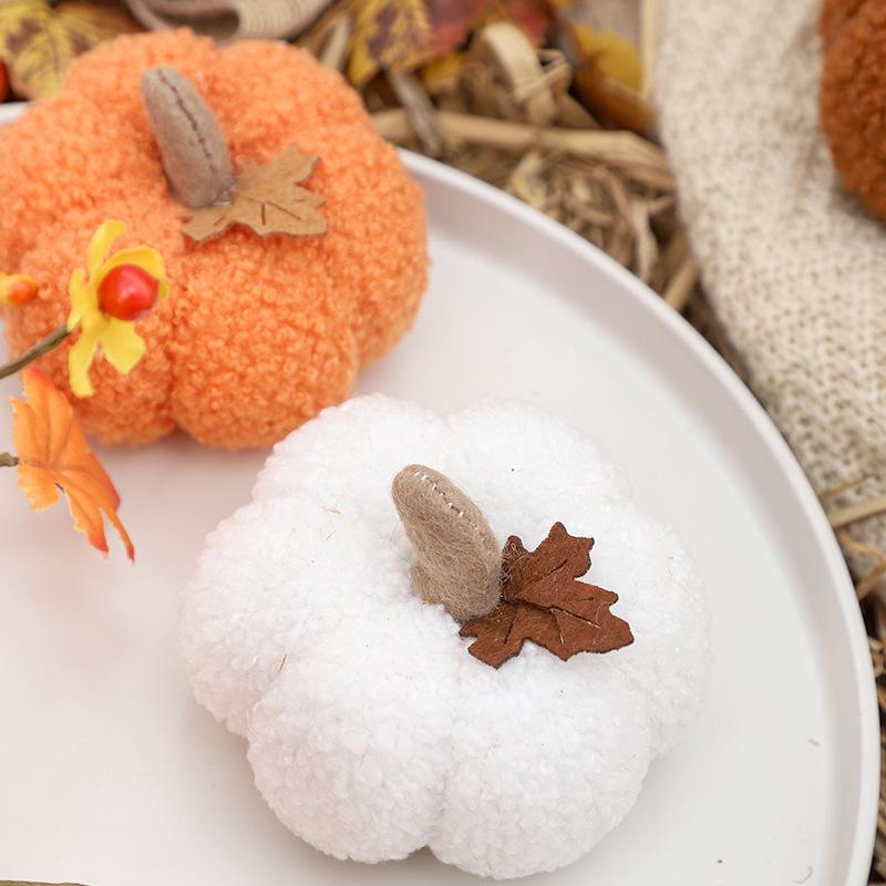 Halloween Decorations Velvet Faux Pumpkin Ornaments Holiday Party Table Centerpiece Warm Home Accent