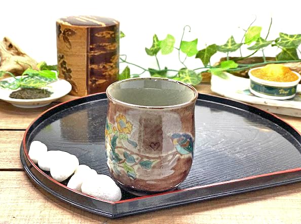 Kutani Large Purple Painted Gold Thread Plum and Bird [Tean Cup] [Back Picture]