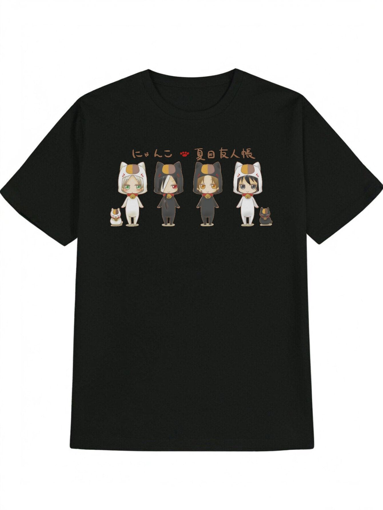 Casual Round Neck T-shirt with Cartoon Cat Ear Print - Summer Fashion M
