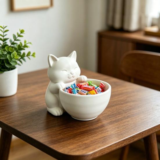 Cat Shape Storage Ornaments Large Capacity Bowl Storage Box 3D Print Molding Desktop Organizer for Snacks Keys Small Items