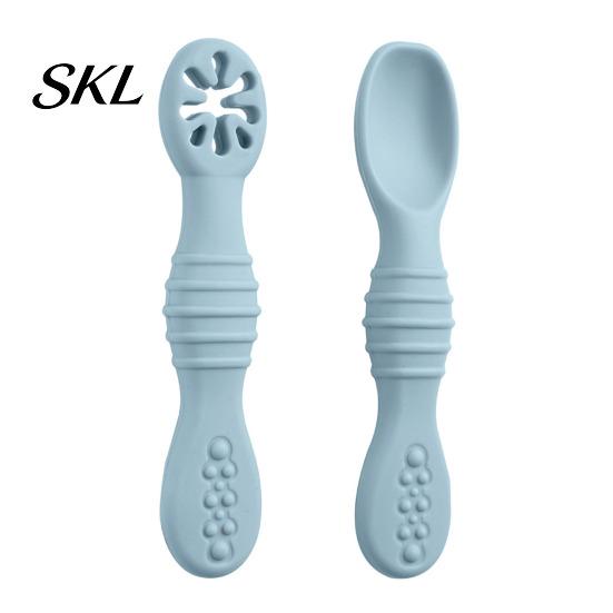 Soft Silicone Spoons for Babies 2Pcs Baby Spoon, Toddler Training Spoon Puree Fruit Puree, Non Slip Set Non-Slip Handle Infant Feeding Self