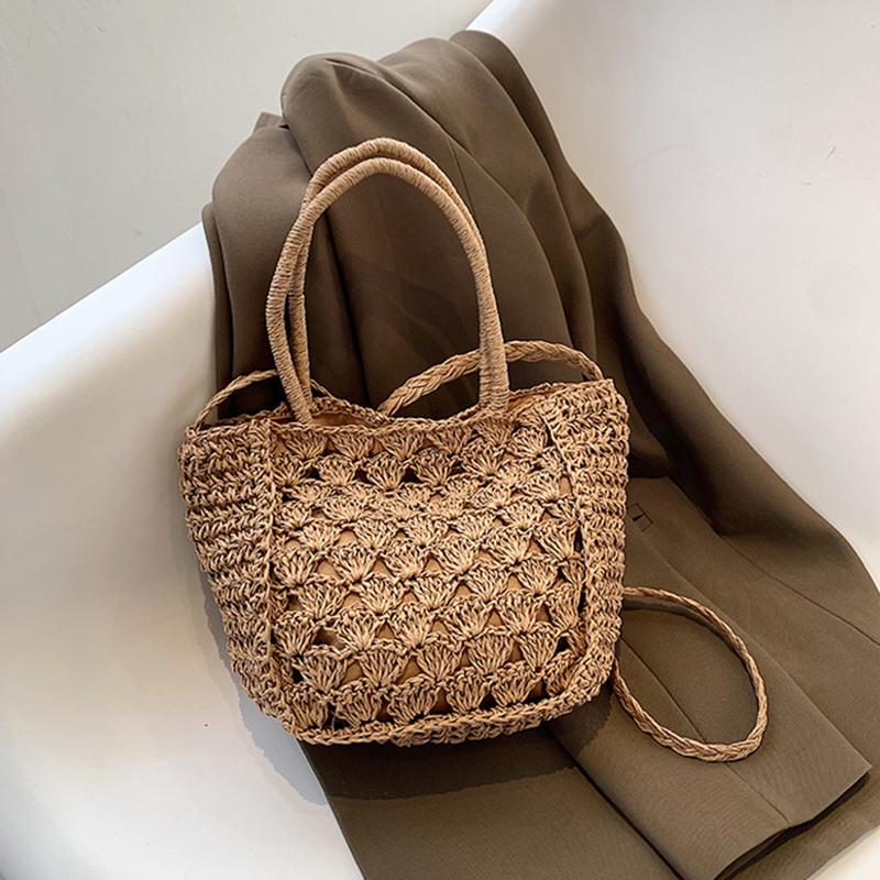 Handwoven Hollow Out Straw Bag Summer Handbag Women's Crossbody Shoulder Bag Street Style Trendy Basket Beach Bag CLE