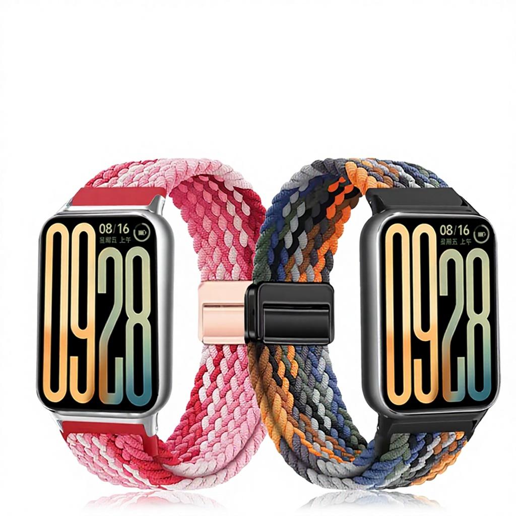 Suitable for Xiaomi Band 9 Pro/8 Pro - Folding Magnetic Clasp Woven Nylon Loop Band for Smart Wristbands