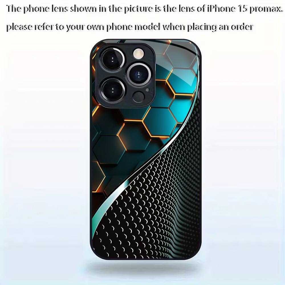 Fashionable honeycomb line splicing pattern tempered glass phone case suitable for iPhone 17 16 15 14 13 12 11 Pro/Max/Plus