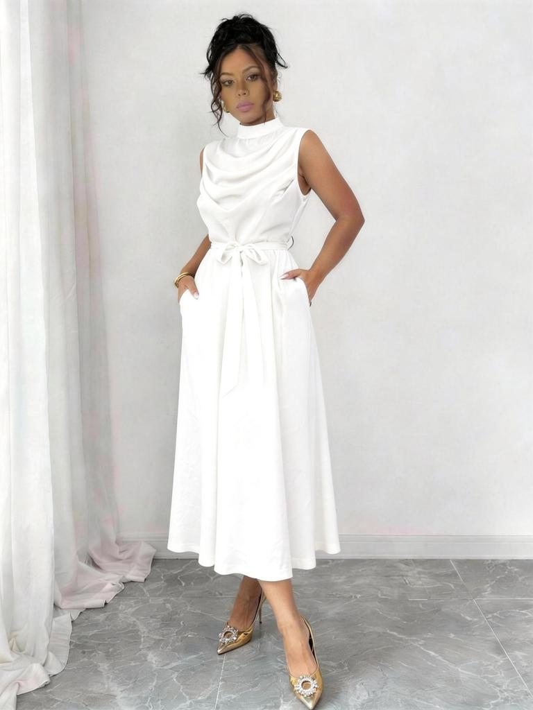 European and American women's elegant and fashionable sleeveless strap dress, casual belt design women's dress
