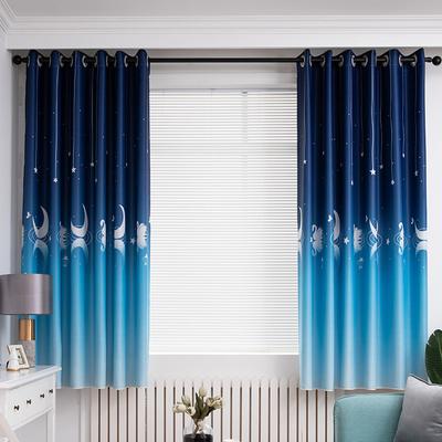 Swan Printing Single-sided Blackout Short Curtain With Hanging Holes Drapes 1*2 M High