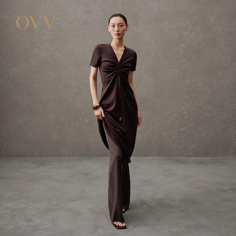 OVV Women s Spring/Summer Silk-Cotton V-Neck A-Line Dress S