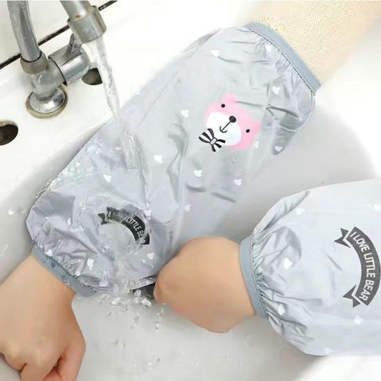 1 Pair Oilproof Anti Fouling Elastic Cuffs Kitchen Oversleeves Cartoon Cloud Bear Print Cleaning Oversleeves Household Supplies