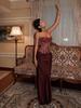 Wine Red Strapless Lace Slim Fit Long Dress - Stylish Streetwear for Hot Dates